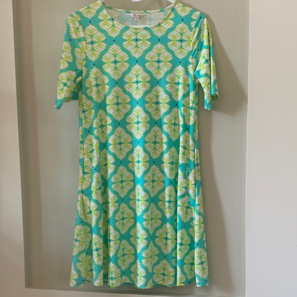 All For Color Aqua & Lime Floral Swing Dress